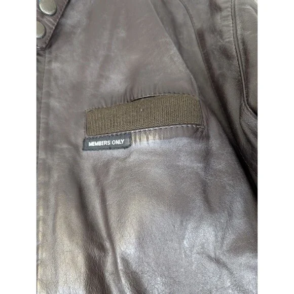 Vintage Members Only Leather Bomber Jacket Mens 42 Brown Brick Motorcycle Zip